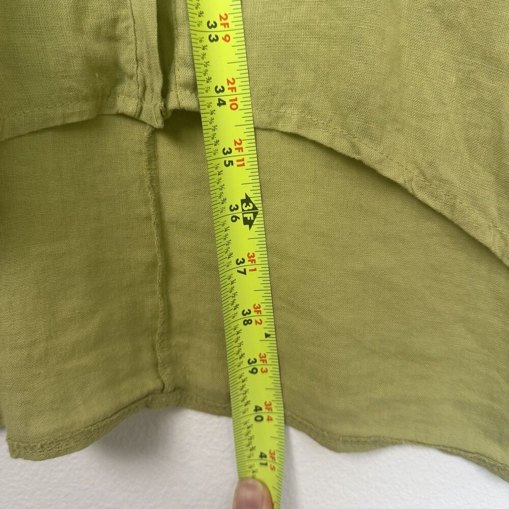 SAGA Green Linen Shirt Dress Pockets OS Lagenlook Long Sleeve Italy Made - Picture 13 of 14